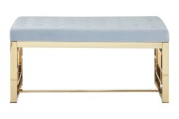 Orsina Luxe Powder Grey Tufted Bench, Soft Velvet Upholstery with Button Detailing, Gold Finish Stainless Steel Base