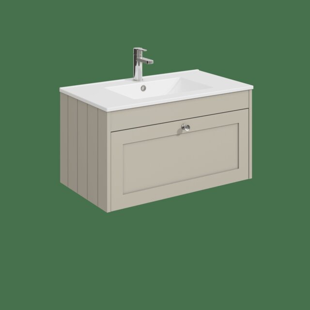 Balterley Wall Hung 1 Drawer Unit with Minimalist Basin 1 Tap Hole Grey 431 x 800 x 453mm