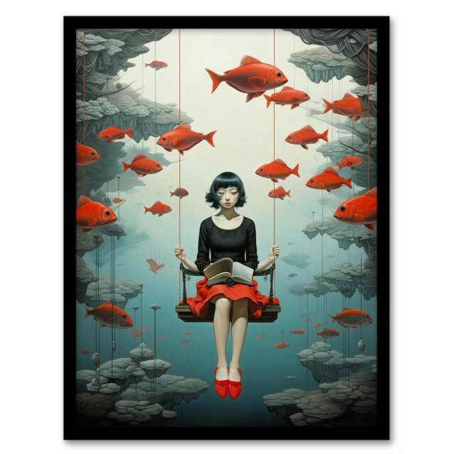 Underwater Dreamworld Surreal Seascape Home Decor Black Framed Wall Art Print A4