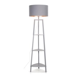 ValueLights Hiru Grey 3 Tier Shelf Floor Lamp Grey Copper Shade and Bulb
