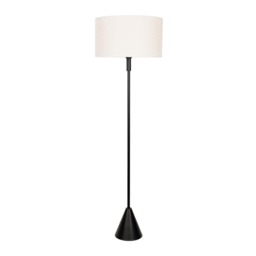 ValueLights Mitch Natural Linen White Trim Lamp Shade Black Wood Triangle Floor Lamp & Bulb Black