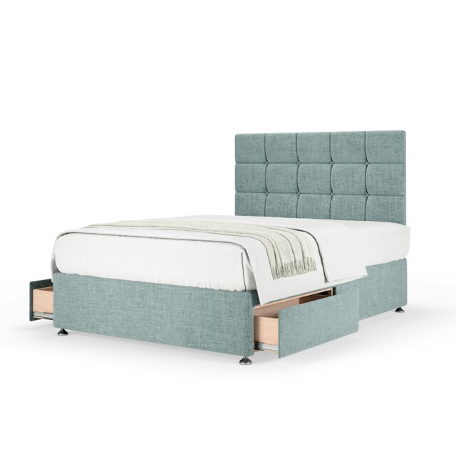Signature Platinum 2000 Pocket Sprung Duckegg Linen 2 Drawer Divan Set And Pearl Headboard Small Single