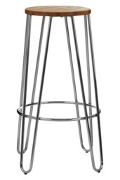 Orsina Chrome Metal and Elm Wood Round Bar Stool, Hairpin Stool, Sturdy Stool for Bar, Kitchen Counter