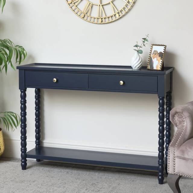 Navy Blue Bobble 2 Drawer Console Table 110cm X 78cm