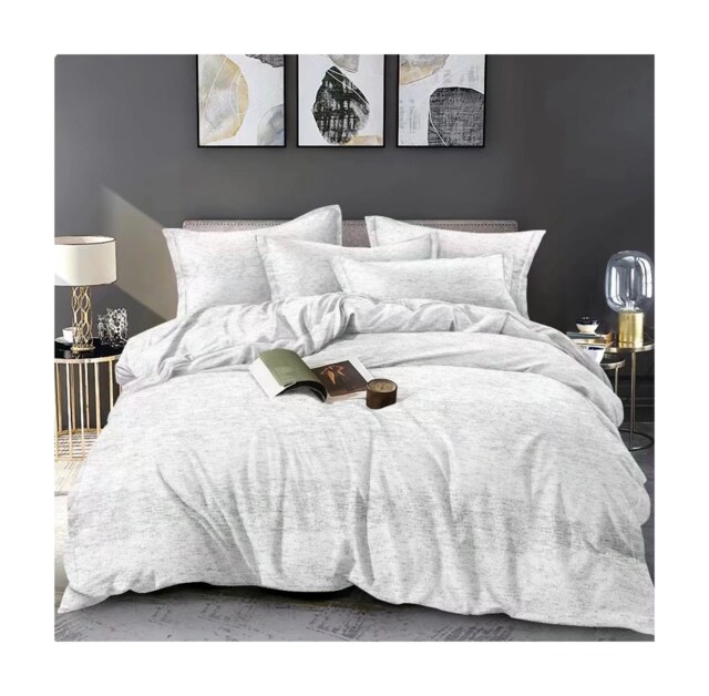 Ezysleep Silver Marl Printed Duvet Set - Luxurious Duvet Cover And Pillowcases Multi White/Grey