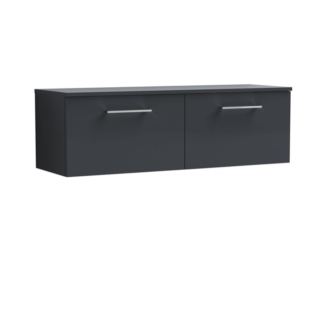 Balterley Level Wall Hung 2 Drawer Vanity Unit with Worktop Stylish Bathroom Storage Grey Satin Soft Black