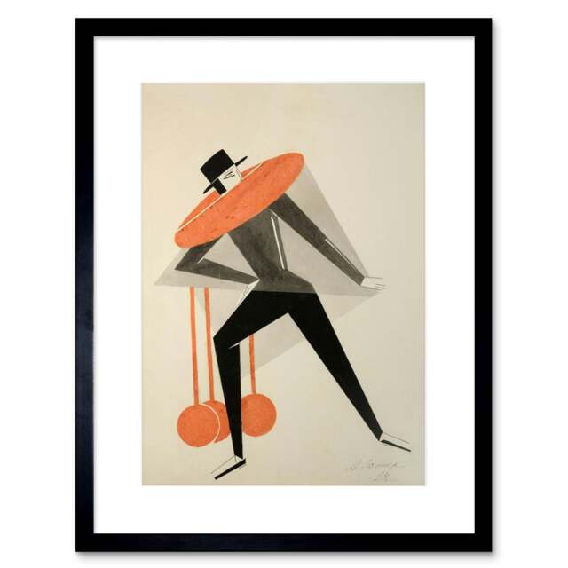 "Aleksandra Ekster Figure Sketch Costume Design 9x7"" Black Framed Wall Art Print"