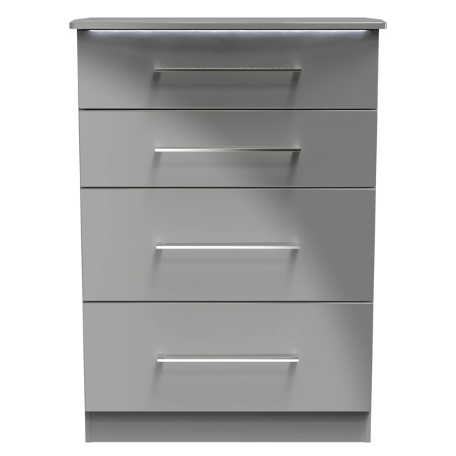 Lyon 4 Drawer Deep Chest of Drawers in Grey Gloss & Dusk Grey (Ready Assembled) Grey Grey Gloss & Dusk Grey