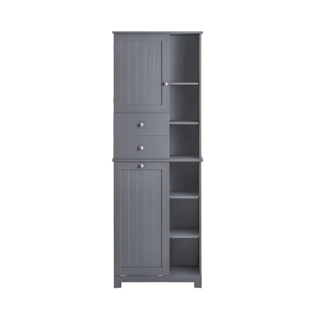 SoBuy BZR104-DG,Tall Cupboard Large Storage Cabinet with Laundry Basket & Shelves Grey Grey 1