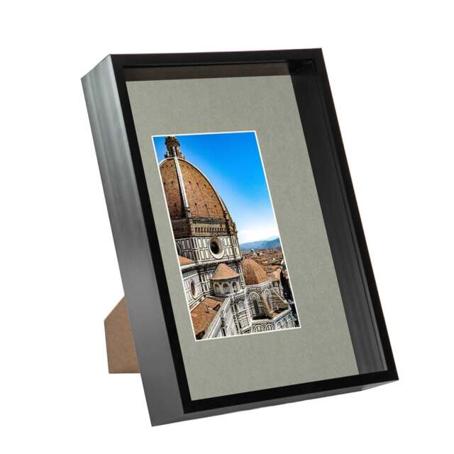 "Nicola Spring A4 (8 x 12"") Deep Photo Frame - Black/Grey Mount - 3D Deep Box Picture Frame Display Case (31 x 22cm)"