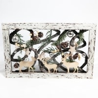 Christmas Pre-Lit Warm White LED Frame Tabletop Decoration with Pinecones and Baubles