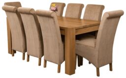 Kuba 180 x 90 cm Chunky Oak Dining Table and 8 Montana Fabric Chairs Brown Beige