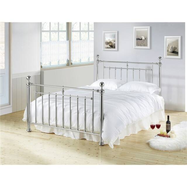 "Chrome Nickel Finish Classic Metal Bed Frame - Double 4ft 6"""