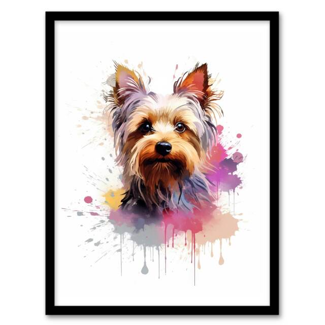 Yorkshire Terrier Lovers Gift Watercolour Black Framed Wall Art Print A4