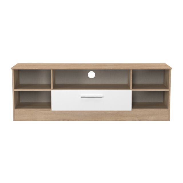 Trent Wide 1 Drawer TV & Media Unit in White Matt & Black Matt (Ready Assembled) White White Matt & Black Matt