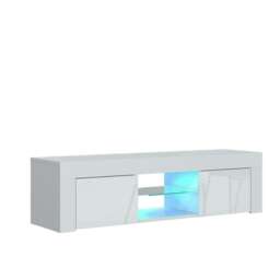 TV Unit 130cm White Gloss Doors White Matt Body Modern Cabinet White One Size 1