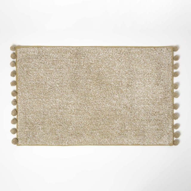 Homescapes Tufted Natural Cotton Bath Mat with Pom Pom Edges - 50 x 80 cm Cream