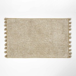 Homescapes Tufted Natural Cotton Bath Mat with Pom Pom Edges - 50 x 80 cm Cream