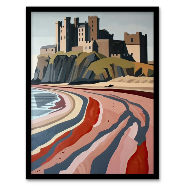Bamburgh Castle Block Northumbria Living Room Black Framed Wall Art Print A4