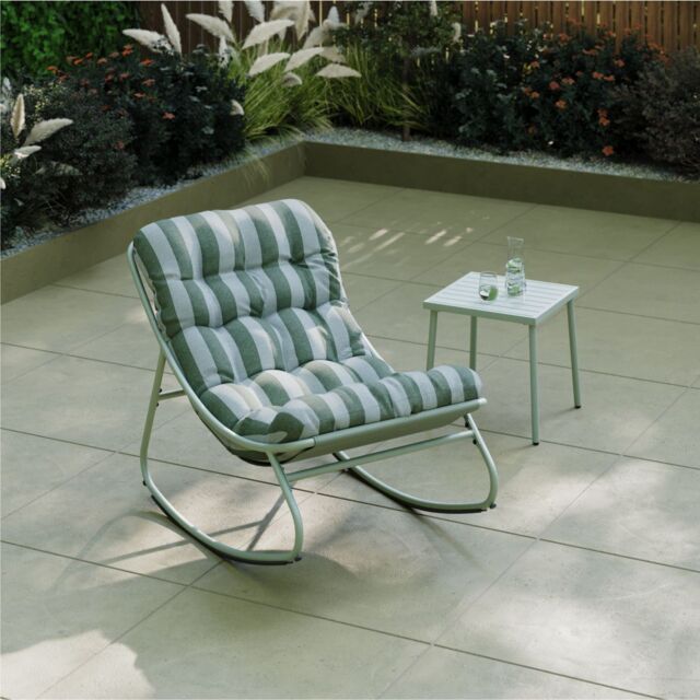 Charles Bentley Rocking Chair Porto Green Stripe Garden Lounger Patio Furniture