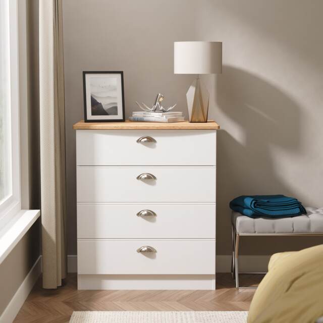 Albert 4 Drawer Chest of Drawers in White Ash & Riviera Oak (Ready Assembled) White White Ash & Riviera Oak