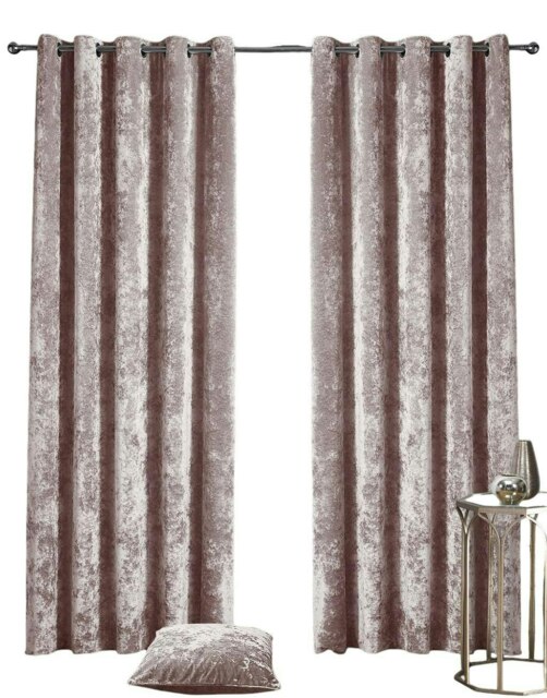 Crushed Velvet Fully Lined Eyelet Curtains - Blush - 117x137cm Pink