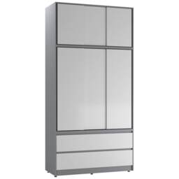 120cm 3 Sliding Doors Children Kids Wardrobe Bedroom Storage Closet Hanging Rail Multi Grey with Black Doors 1