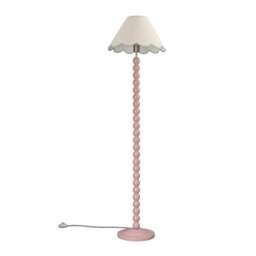 ValueLights Bobbles Rose Pink Floor Lamp Green Trim Scallop Shade and Bulb