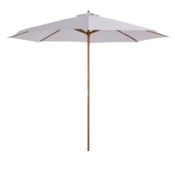 Outsunny 3m Garden Parasol, Pulley Operated Patio Umbrella, Wooden Parasol, Table Market Umbrella with Rope Pulley Mechanism and 8 Ribs, White