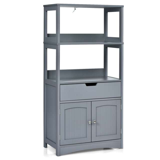 COSTWAY Bathroom Floor Cabinet Wooden Storage Cupboard Grey Grey 1