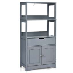 COSTWAY Bathroom Floor Cabinet Wooden Storage Cupboard Grey Grey 1