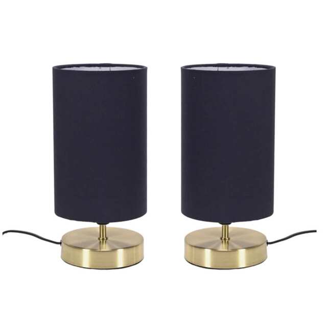 ValueLights Francis Pair Gold Touch Table Lamps Navy Shades and Bulbs