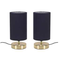 ValueLights Francis Pair Gold Touch Table Lamps Navy Shades and Bulbs