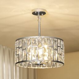HOMCOM Flush Mount Ceiling Light, 3-Light Crystal Chandelier for Living Room Silver