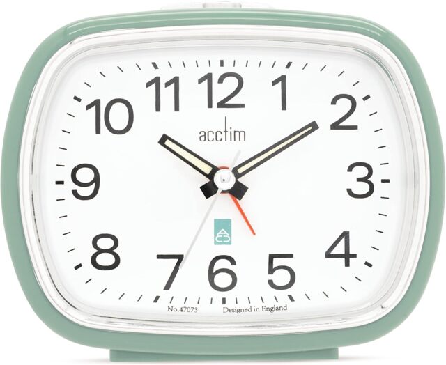 Acctim Camille Analogue Alarm Clock Quartz Luminous Hands Chrome Bezel Green Sage