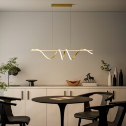 HOMCOM LED Pendant Light, Modern Ceiling Light with three Temperatures, Adjustable Height Hanging Fixture with Wall Switch for Kitchen Island, Dining Room, Gold Tone Gold