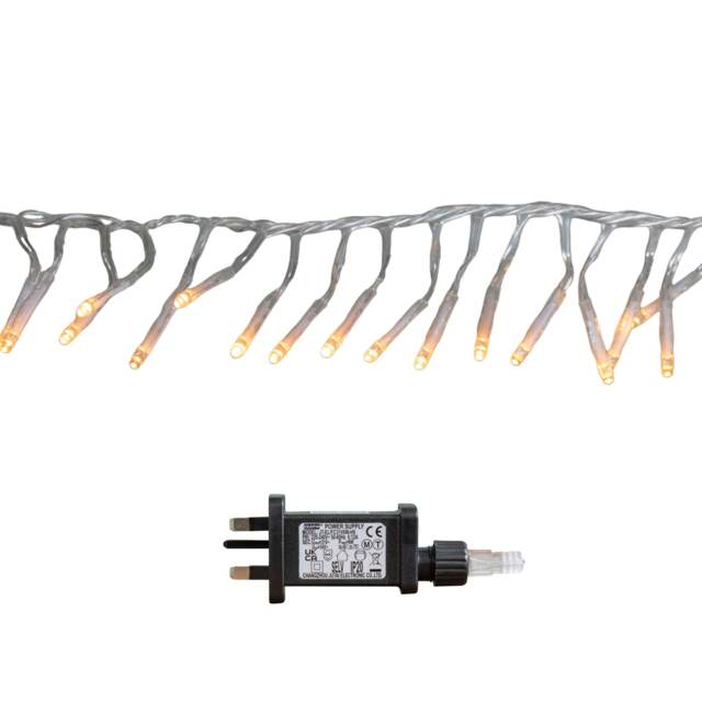 9.3m 720 LED Christmas Cluster String Lights with Timer in Vintage Gold on Clear Cable