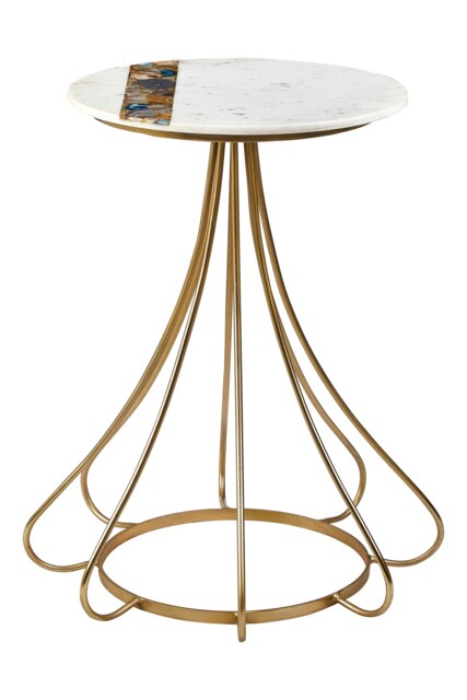 Stunning Marble And Agate Side Table, Marble Top Bedside Table, Agate Accent Side Table For Livingroom Gold