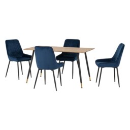 Hamilton & Avery Medium Indoor Dining Set - Medium Oak Effect - Sapphire Blue Velvet