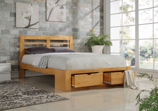 New Bretton King Size 5ft Hardwood Oak Bed Frame with Drawers Brown King