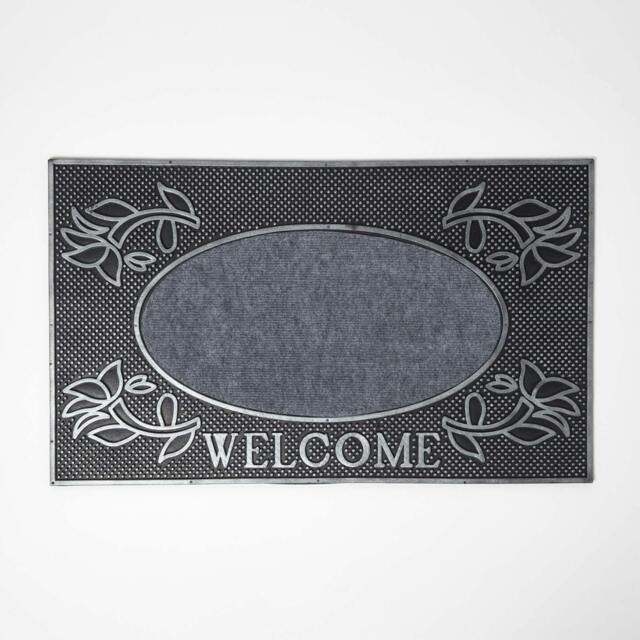 Homescapes Silver 'Welcome' Door Mat - 75 x 45 cm