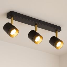 CGC Lighting Orio Black and Brushed Gold 3-Head Adjustable GU10 Ceiling and Wall Spot Light Bar Multi Black and Brushed Gold height: 12 cm, width: 43 cm, depth: 5.5 cm