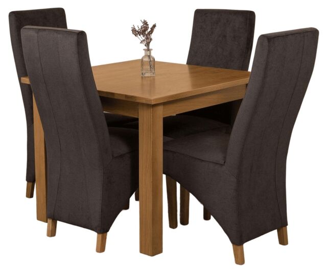 Oslo 90 x 90 cm Oak Small Dining Table and 4 Lola Fabric Chairs Black Black