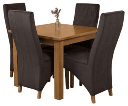 Oslo 90 x 90 cm Oak Small Dining Table and 4 Lola Fabric Chairs Black Black