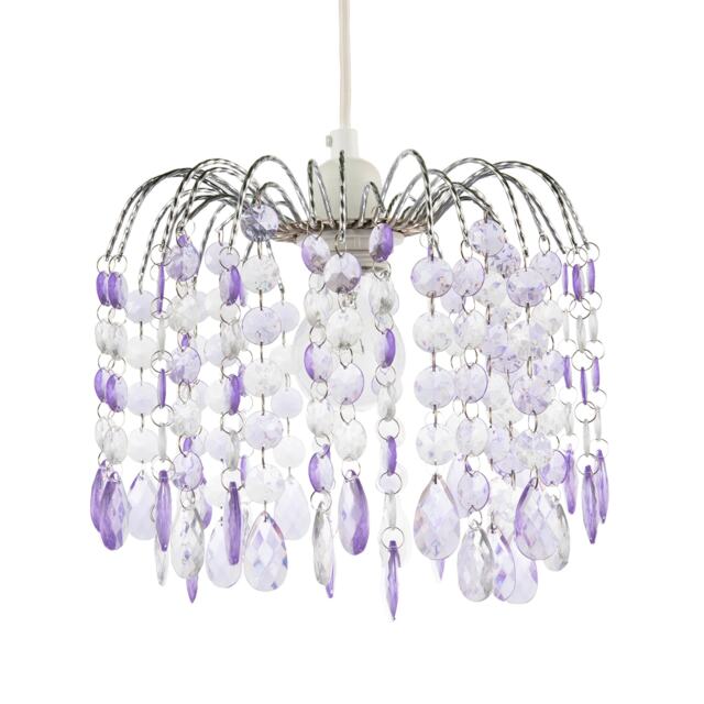 Modern Waterfall Pendant Shade with Lilac and Clear Acrylic Drops Purple Lilac 1