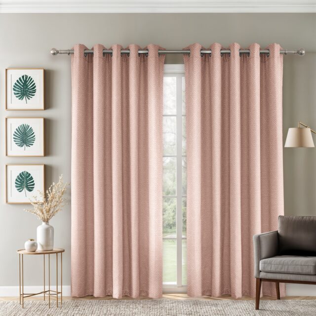 Amaranth Geometric Eyelet Curtains in Blush Pink