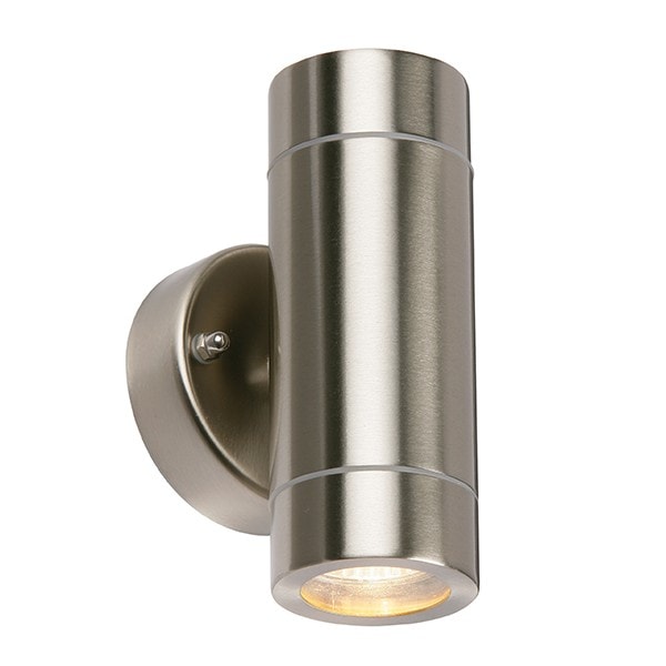 Palin Outdoor Wall IP44 7W Brushed Stainless Steel & Clear Glass 2 Light Dimmable IP44 - GU10