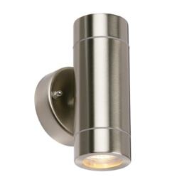 Palin Outdoor Wall IP44 7W Brushed Stainless Steel & Clear Glass 2 Light Dimmable IP44 - GU10