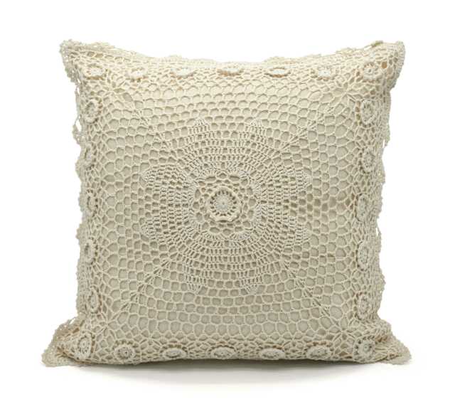 Floral Crochet Detail Cushion - 45cm x 45cm Cream Layla