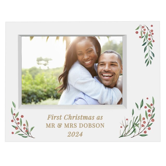 Personalised Christmas Foliage 5x7 Box Photo Frame White One Size